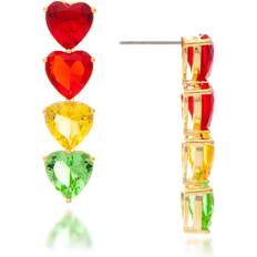 Rivka Friedman 18K Yellow Gold Clad Rainbow Crystal Heart Linear Drop Earrings in 18K Gold Clad