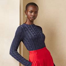 Polo Ralph Lauren Cable-Knit Silk Crewneck Sweater in Lux Navy