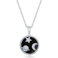 Natural Jewelry Beaux Bijoux SIMONA Sterling Silver Space Themed Onyx Pendant Necklace