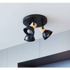 Hout Spotlights Lindby Bosko Spot 3-Lamps Rond - Zwart