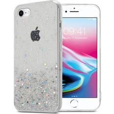 Cadorabo Transparent with Glitter Case for Apple iPhone 7 7S 8 SE 2020 Cover Protection TPU Silicone Gel Back case with sparkling glitter Clear