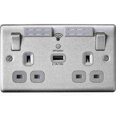 BG Double Plug Socket 1x USB A Wifi Extender Brushed Steel