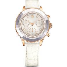 Swarovski Wrist Watches Swarovski Octea Chrono watch, Swiss Made, Leather strap, White, Rose gold-tone finish