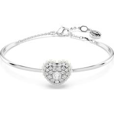 Rhodium - Women Bracelets Swarovski Hyperbola bangle, Heart, White, Rhodium plated