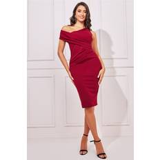 Clothing Goddiva Scuba Crepe Off The Shoulder Midi Wine