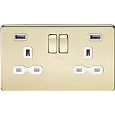 Knightsbridge 13A 2G switched socket with dual USB charger A A 2.4A Polished brass with white insert