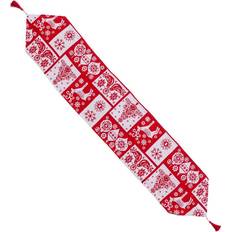 BigBuy Christmas Bordslöpare Jul Bordsduk Vit, Röd