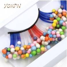 Blue False Eyelashes Blowuponline5 YOKPN Color Ball Exaggerated False Eyelashes Blue Red White Crisscross Thick Fake Eyelashes Studio Art Makeup Eye Lashes