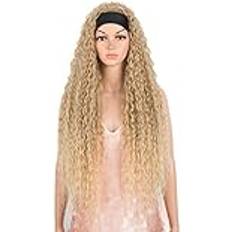 Lace Front Wigs,Long Kinky Curly Synthetic Headband Wig Highlight Soft Ombre Blonde