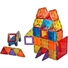 Mag-Genius Award Winning building Tiles Clear Colours 3D Brain Building Blocks Set of 105 Pieces Includes 2 Cars And Free Storage Bin