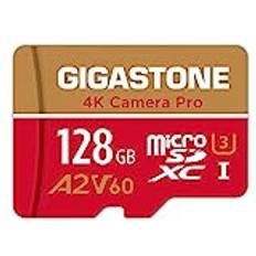 Gigastone [5 år gratis dataåterställning] 128 GB Micro SD-kort, 4K-kamera Pro, A2 V60 MicroSDXC-minneskort för smartphone, Gopro, actionkameror, 4K UHD-video, upp till 120/80 MB/s, UHS-I U3 C10 med