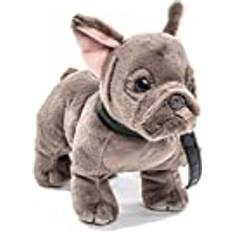 Uni-Toys Fransk bulldogg med koppel – 26 cm längd – hund, husdjur – plyschleksak, gosedjur, grå HT-30145