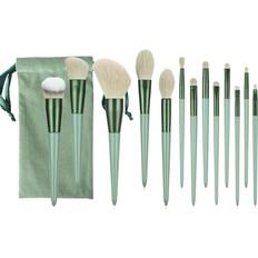 Green Makeup Brushes Tlily 13 Pcs Makeup Brush Set Foundation Powder Concealers Eyeshadows Blush Makeup Brushes with Flannel Bag Matcha Green