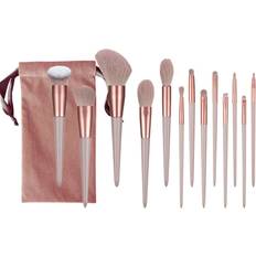 Tlily 13 Pcs Makeup Brush Set Foundation Powder Concealers Eyeshadows Blush Makeup Brushes with Flannel Bag Milk Tea