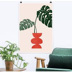 Vases Poster Reproduction Monstera Dans Un Rouge Vase