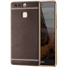 Braun Stoßschutz König Design Huawei p9 handy-hülle schutz-case chrom back-cover ultra-slim bumper etui coffee Braun