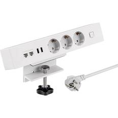 Maxtrack Tischsteckdose NV62L 3-Fach Schutzkontakt mit 2X USB und 2X LAN Anschluss, Mehrfachsteckdose für Zuhause mit Tischbefestigung, Knopf zum EIN- und Ausschalten, Steckdosenleiste mit 1,8m Kabel