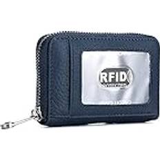 Echtes Leder Kreditkarte Brieftasche Akkordeon Reißverschluss Rfid Kreditkartenhalter Kleine Geldbörse ID Fenster, Dunkelblau, RFID Kreditkartenetui Brieftasche