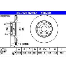 Auto Frenate a Attrito ATE 24.0128-0250.1 300,0 28,0 5 108,0 Ventilato Rivestito Ad Alto Tenore Di Carbonio