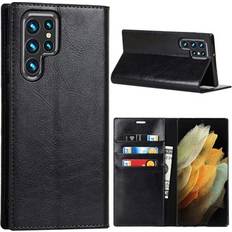 MTP Products Samsung Galaxy S22 Ultra 5G Lederhülle mit Geldbörse und Ständer Schwarz