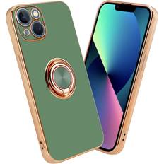 Cadorabo Glossy Light Green Gold Case for Apple iPhone 13 with ring Protective Cover made of flexible TPU silicone, with protection and magnetic car holder