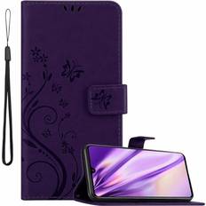 Cadorabo FLORAL DUNKEL LILA, Samsung Galaxy A41 Flower Case for Samsung Galaxy A41 Cover Book Wallet Protection PU Leather Flip Magnetic Etui Purple