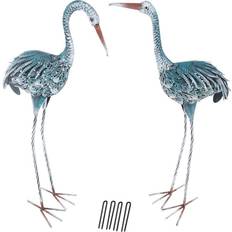 Pure Garden Set of 2 Metal Art Crane Statues