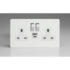 Varilight XDQ5UACWS Screwless Premium White 2 Gang Double 13A Plug Socket 3.1A 20W USB A C