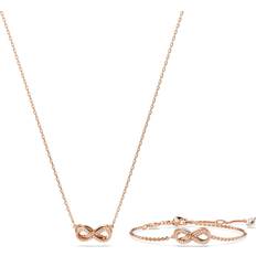 Swarovski Hyperbola set, Infinity, White, Rose gold-tone plated