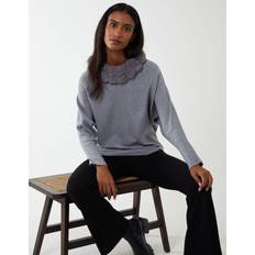 Viscose Jumpers Blue Vanilla Fur Collar Batwing Jumper GREY