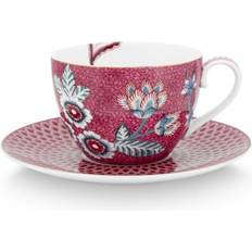 PiP Studio Flower Festival Kopp med Fat 28 cl Mörkrosa