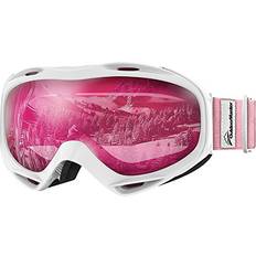 OutdoorMaster OutdoorMaster OTG Ski Goggles Over Glasses Ski/Snowboard Goggles for Men, Women & Youth 100% UV Protection White Frame VLT 46% Pink Lens