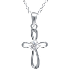 Gray - Silver Necklaces Giani Bernini Silver Treasures Cubic Zirconia Silver Openwork Cross Pendant Necklace, One No Color