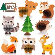 8 PCS Woodland Animals Honeycomb Centerpieces Woodland Creature 3D Table Decorations for Woodland Baby Shower Birthday Party Decorations Supplies