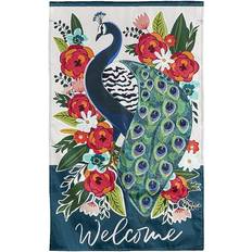 Evergreen Floral Peacock Linen House Flag