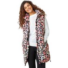 Clothing Roman Animal Print Longline Hooded Gilet Coral