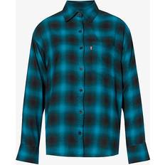 Levi's Women Shirts Levi's Womens James Plaid Chasm Bl Nola Checked Relaxed-fit Cotton-blend Shirt