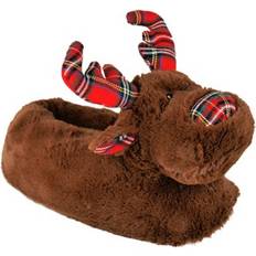 Brown - Unisex Slippers Slumberzzz Unisex Adults Tartan Reindeer Slippers Brown