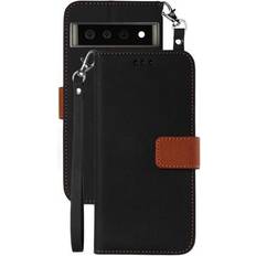 Wallet Cases Nakedcellphone Black/Brown Wallet Case Card ID Slot Cover Wrist Strap for Google Pixel 6 Pro