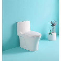 Toilets Simplie Fun Simplie Fun 15 1/8 Inch 1.1/1.6 Gpf Dual Flush 1-Piece Elongated Toilet With Soft-Close Seat Gloss White 23T02-Gw