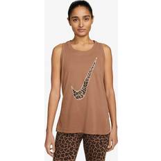 Brown - Woman Tank Tops Nike Womens Dri FIT One Hook Tank Brown