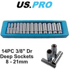 US PRO 14 Piece 3/8 6 Point Deep Metric Socket Set 8mm 21mm 1389