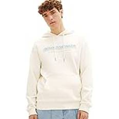 Tom Tailor Denim herr huvtröja sweatshirt med logotyptryck, 10338-soft ljus beige