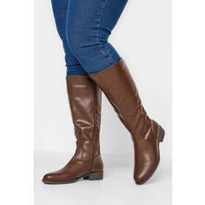 Yours Wide Fit Stretch Knee Boot Pu Choc Brown, Brown, E, Women Brown