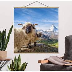 Decoraciones de Pared Klebefieber Tableau En Tissu Avec Porte-Affiche Moutons À Nez Noir De Zermatt Póster