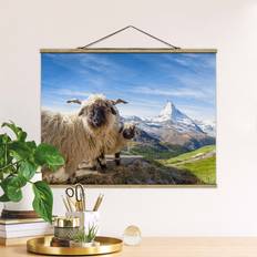 Decoraciones de Pared Klebefieber Tableau En Tissu Avec Porte-Affiche Moutons À Nez Noir De Zermatt Póster