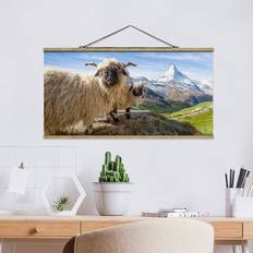 Decoraciones de Pared Klebefieber Tableau En Tissu Avec Porte-Affiche Moutons À Nez Noir De Zermatt Póster