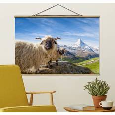 Decoraciones de Pared Klebefieber Tableau En Tissu Avec Porte-Affiche Moutons À Nez Noir De Zermatt Póster