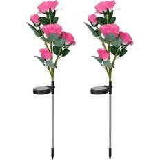 Built-In Switch Ground Lighting Solarek Solar Rose Flowers Pink Ground Lighting 29.5" 2pcs