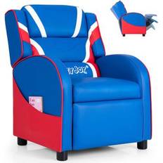 Kid's Room Costway Kids Leather Recliner Chair with Side Pockets-Blue